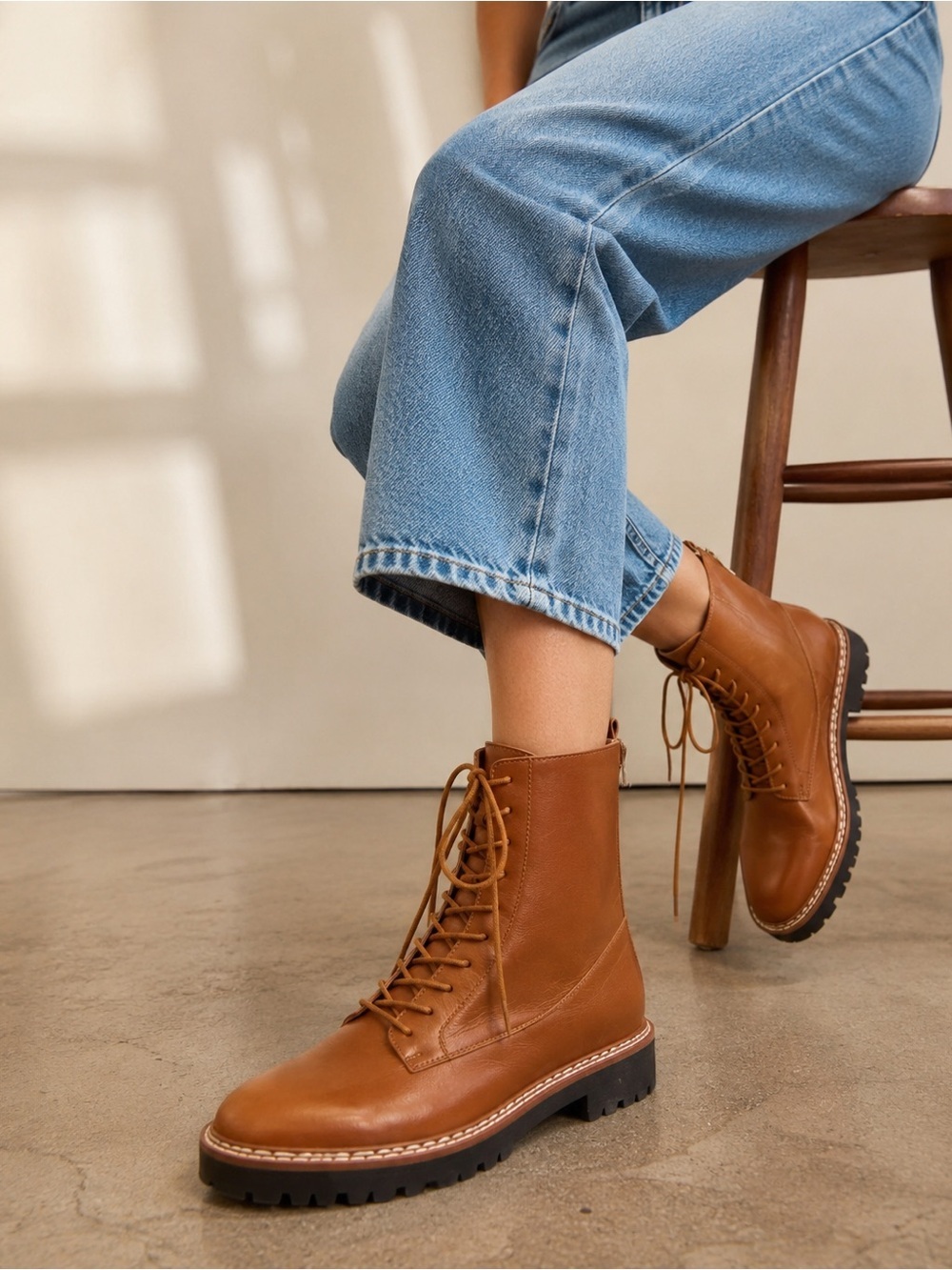 Madewell The Citywalk Lugsole Lace-Up Boot Leather Size 9 NWOB